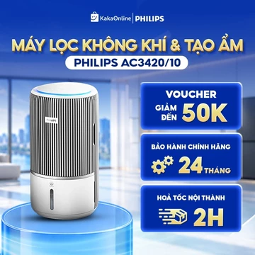 Máy Lọc Không Khí & Tạo Ẩm Cho Phòng 78m² Philips AC3420/10 |Lọc Bụi Mịn, Cân Bằng Độ Ẩm, Chính Hãng