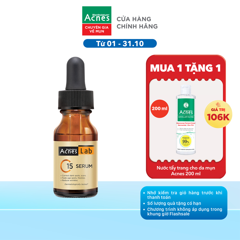 Serum Vitamin C 15% dưỡng sáng mờ thâm, ngăn ngừa lão hóa Acnes Lab C15 Serum 15ml
