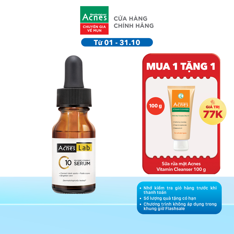 Serum Vitamin C 10% dưỡng trắng mờ thâm sạm Acnes Lab C10 serum 15ml