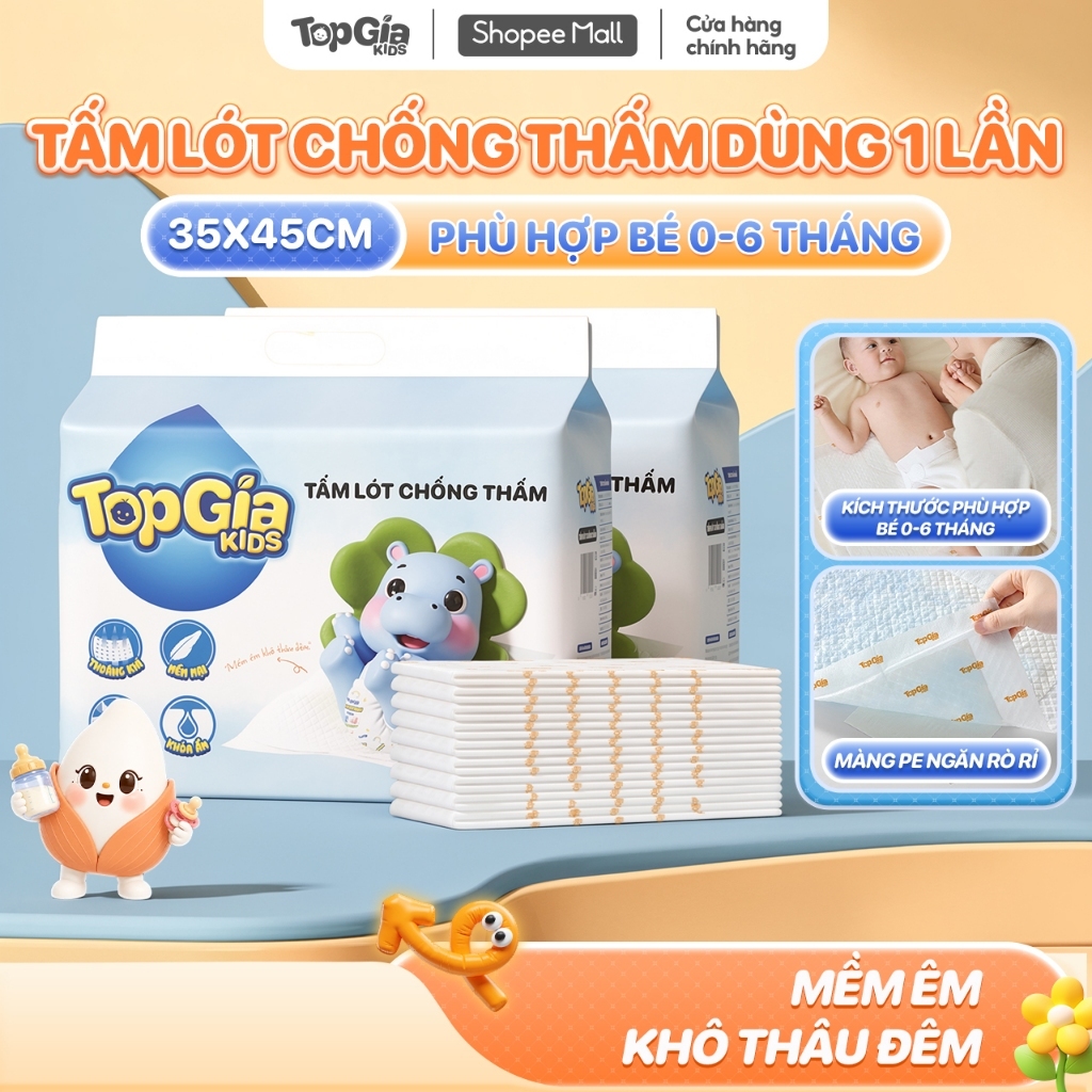 Tấm Lót Chống Thấm TOPGIAKIDS 35x45cm 100/150 miếng, Tấm Lót Su Thấm Hút Tốt, Thay Tã Dùng 1 Lần Tiện Lợi