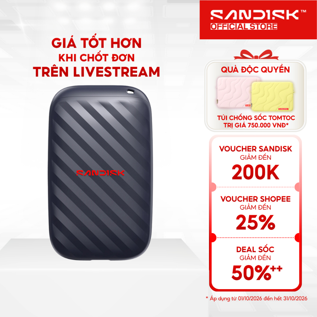 Ổ cứng di động SSD SanDisk Portable Drive E10 500GB/1TB upto 600MB/s  - Bảo hành 3 năm