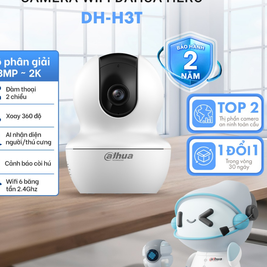 [ĐỘC QUYỀN ONLINE] Camera Wifi Dahua Hero H3T 3MP/5MP, Xoay 360 trong nhà, Đàm thoại 2 chiều, Theo dõi chuyển động