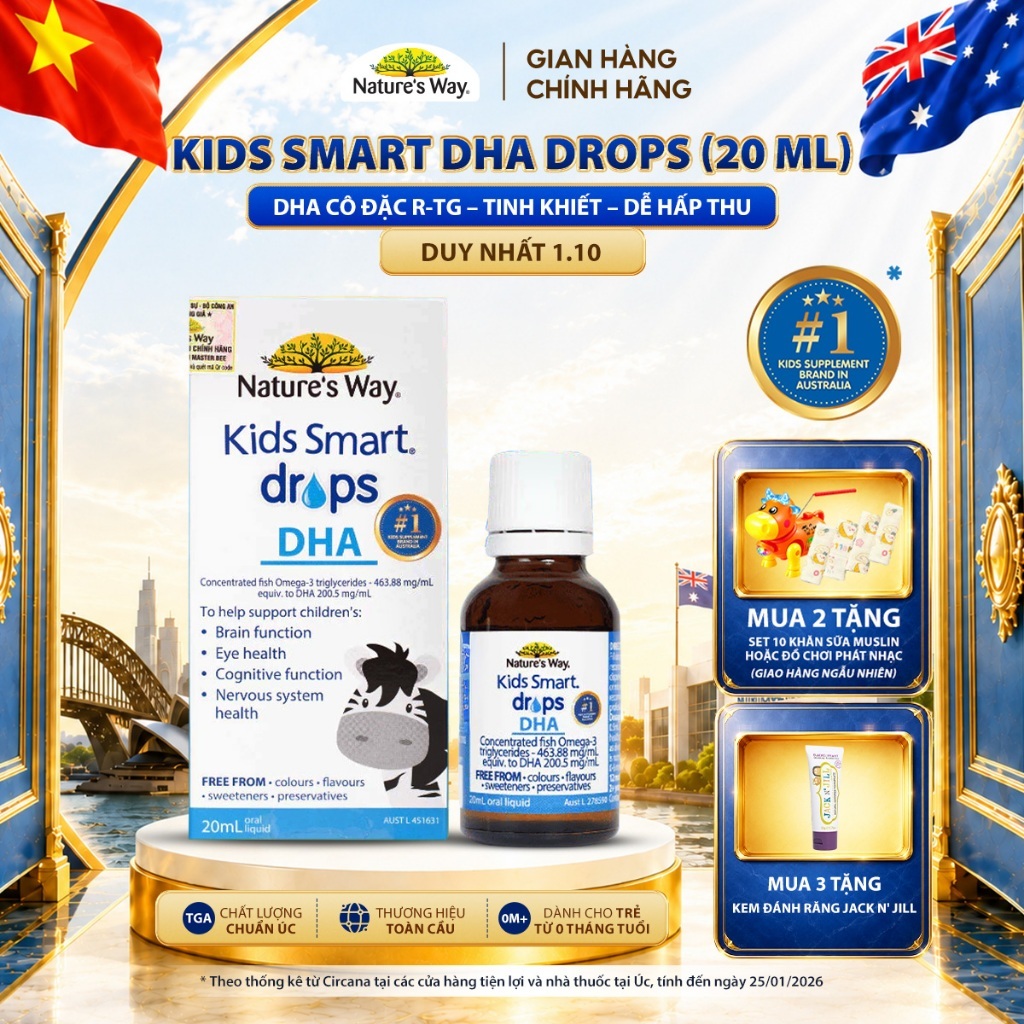 DHA Drops Nature's Way Kids Smart Bổ Sung DHA, EPA, Omega 3 RTG Cô Đặc, Hỗ Trợ Tốt Cho Não Và Mắt Cho Bé 20ml
