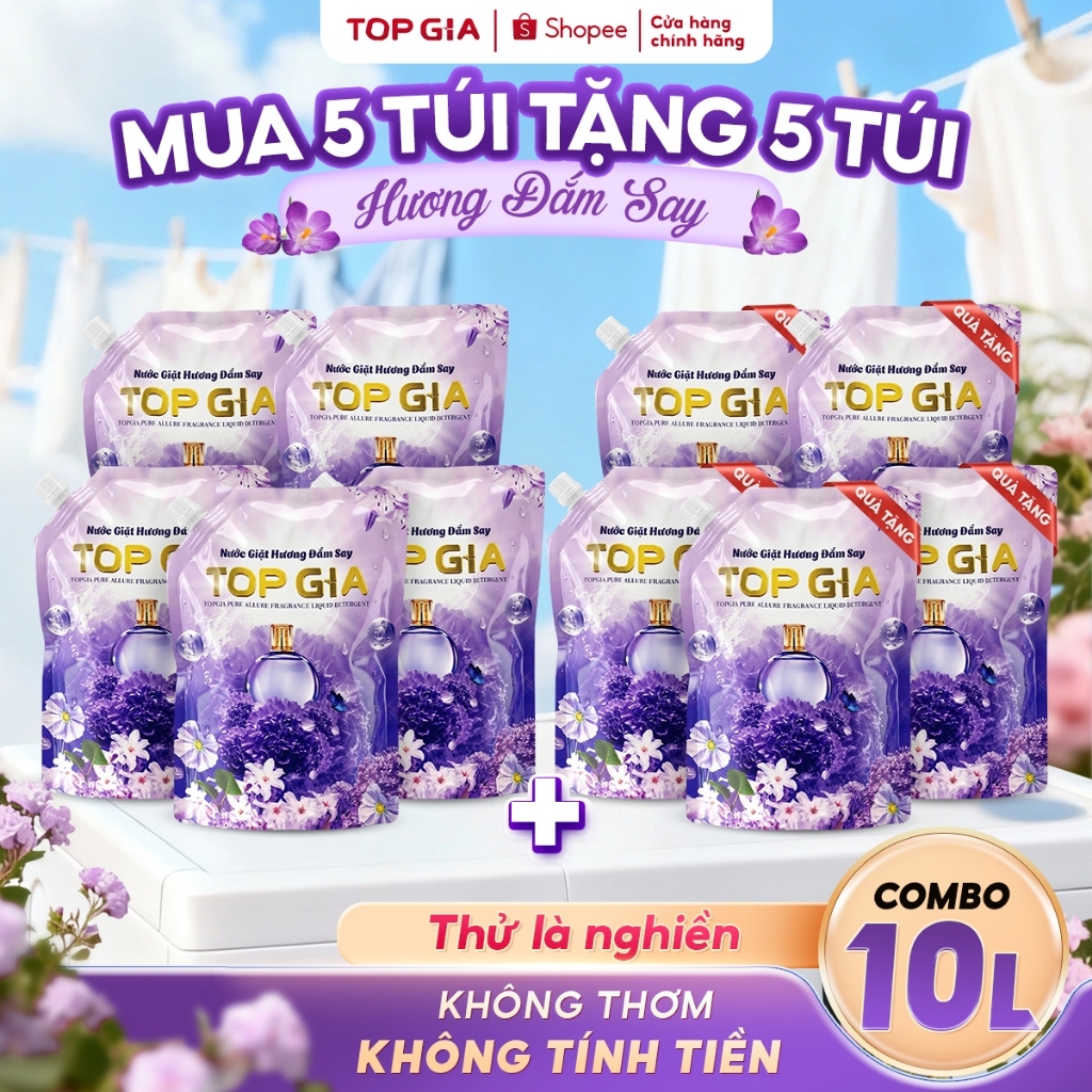 [MUA 5 TẶNG 5] Nước Giặt Xả TOPGIA Hương Đắm Say Dịu Nhẹ An Toàn Làm Sạch Vết Bẩn Lưu Hương 72H