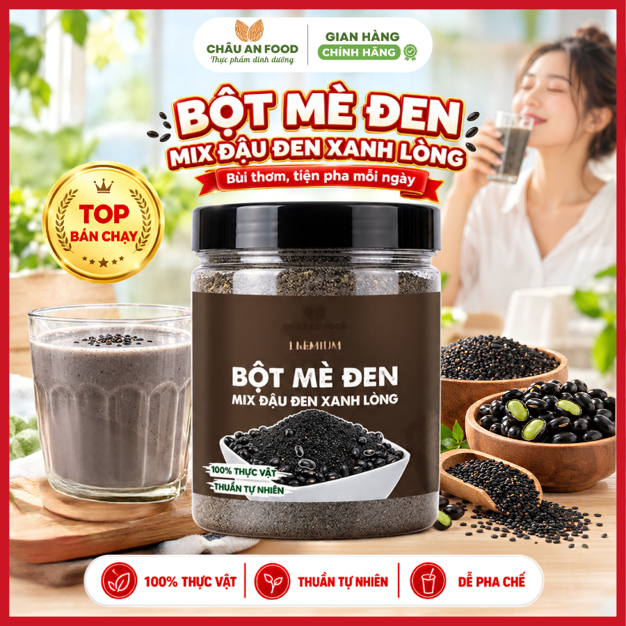 Bột Mè Đen Mix Đậu Đen Xanh Lòng Nguyên Chất Không Phụ Gia, Hỗ Trợ Đen Tóc, Sáng Da Thực Dưỡng