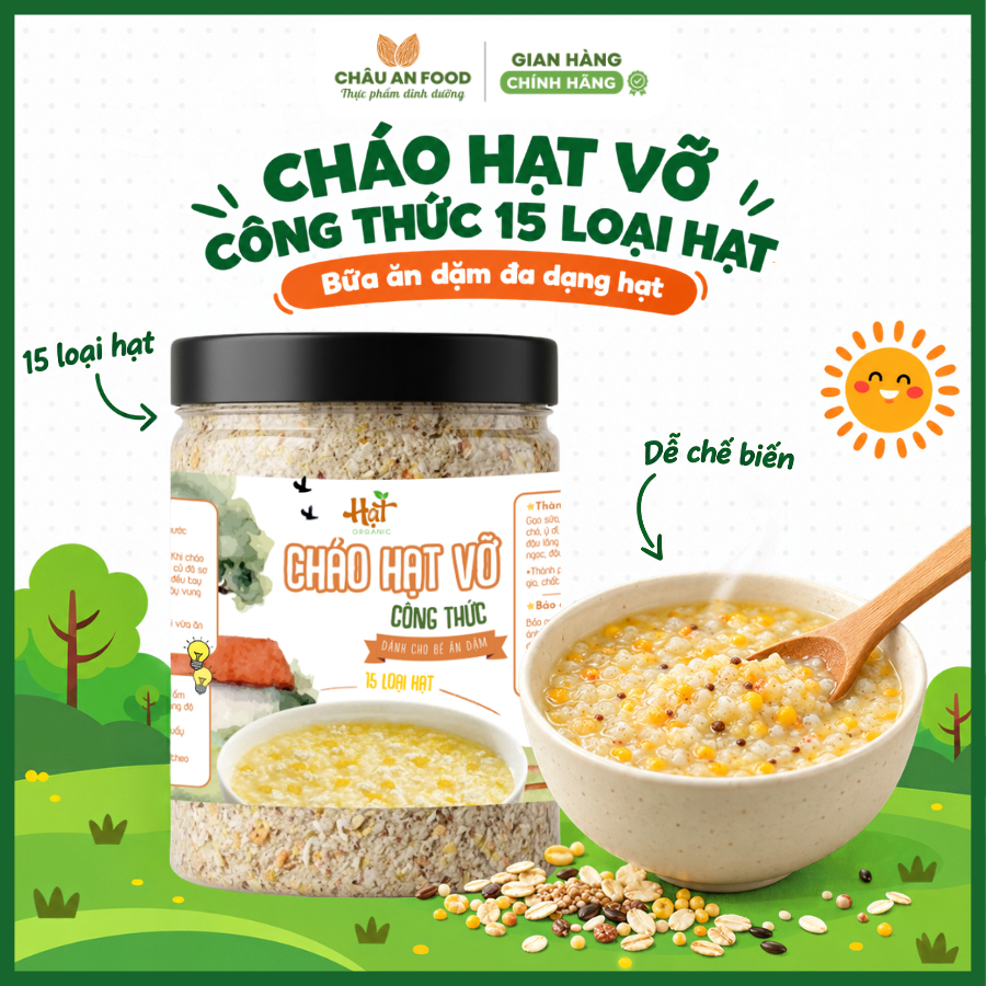 Cháo Hạt Vỡ Ăn Dặm, Cháo Vỡ 15 Hạt Mix Cao Cấp Cho Bé Ăn Thô Đủ Lứa Tuổi Giàu Dinh Dưỡng Hũ 1kg