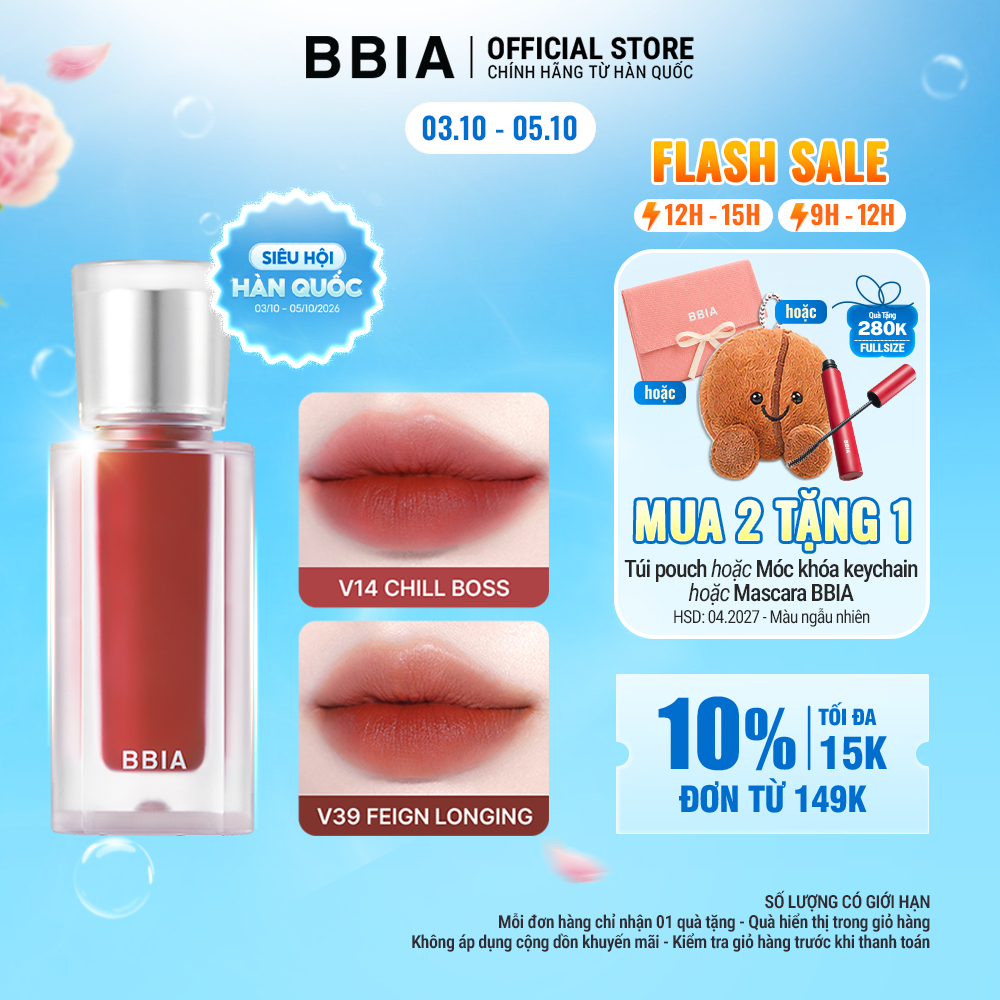 Son kem nhung thuần chay, nhẹ môi BBIA Last Velvet Tint V Edition 5g