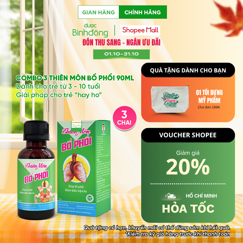 Combo 3 chai Thiên Môn Bổ Phổi trẻ em Dược Bình Đông - Bổ phổi và hỗ trợ giảm ho cho bé từ thảo dược chai 90ml