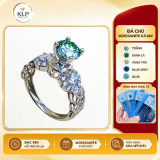 Nhẫn bạc nữ xi bạch kim xi vàng trắng đá Moissanite Mỹ D/FL GRA 6.5mm, Nhẫn kim tiền kim cương nhân tạo màu phong thủy