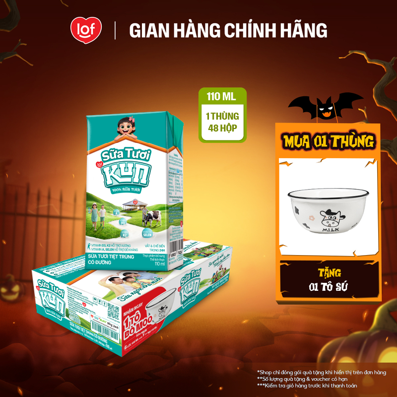 100% sữa tươi KUN có đường thùng 48 hộp x 110ml