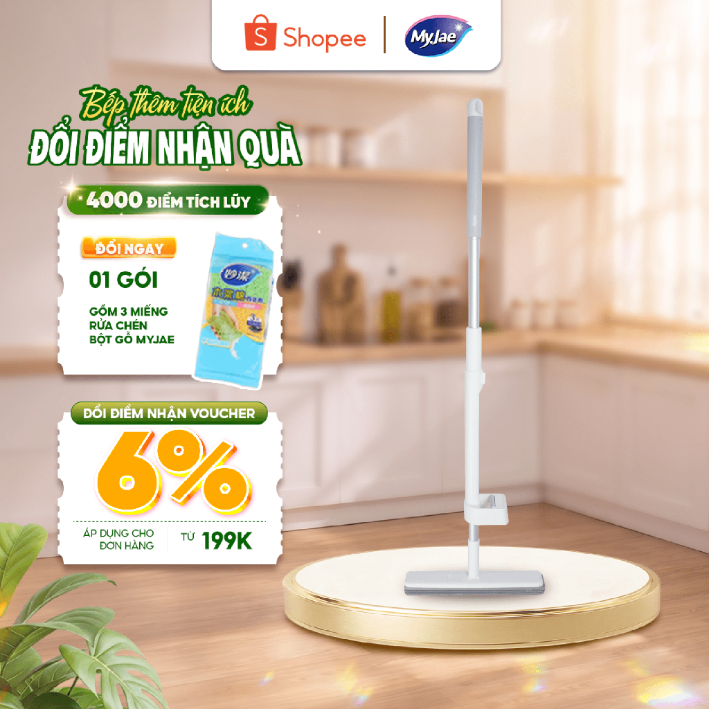Cây Lau Nhà MyJae Đài Loan Dạng Mút Xốp PVA Thông Minh Lau Sàn Siêu Hút Nước