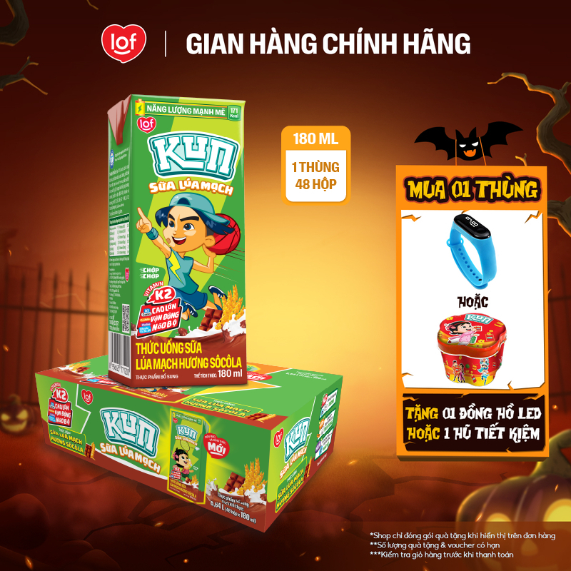 Sữa lúa mạch KUN vị socola thùng 48 hộp x 180ml