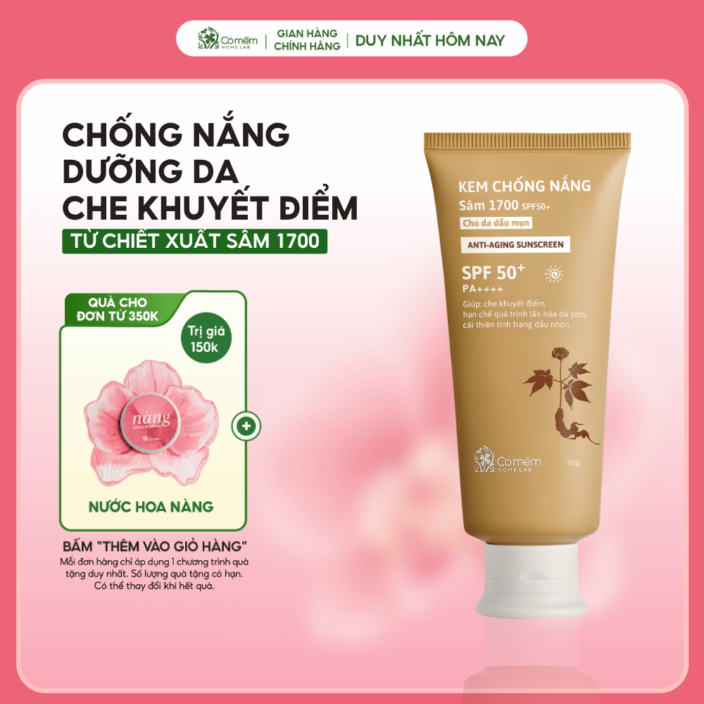 Kem Chống Nắng Mặt Sâm 1700 SPF50+ PA++++ Che Khuyết Điểm Điểm Ngừa Lão Hóa Mọi Loại Da Cỏ Mềm 60g