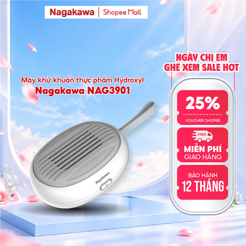 Máy khử khuẩn thực phẩm Nagakawa mini NAG3901, 2 chế độ khử khuẩn, bảo hành 12 tháng