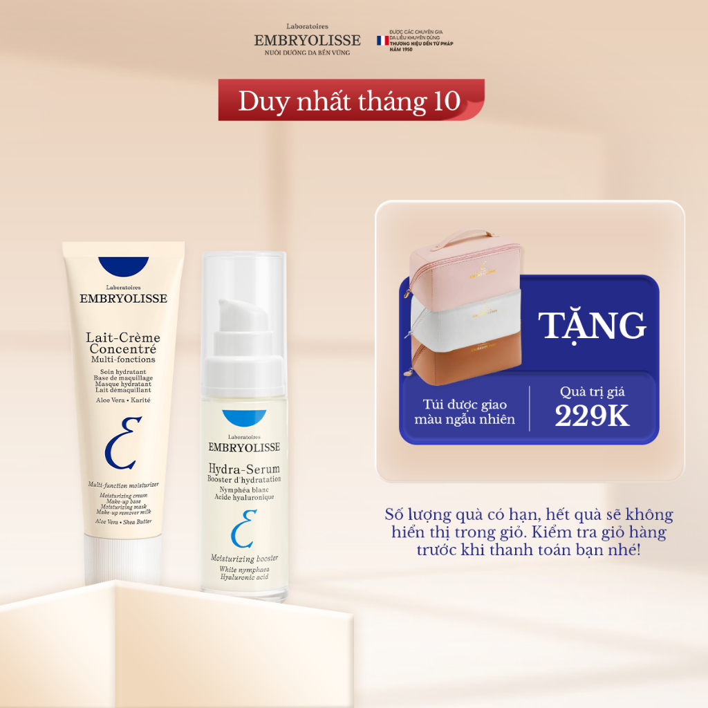Bộ đôi Serum [DATE 2/2029] Double HA 30ml và Kem dưỡng ẩm siêu phục hồi Embryolisse (30-75ml)