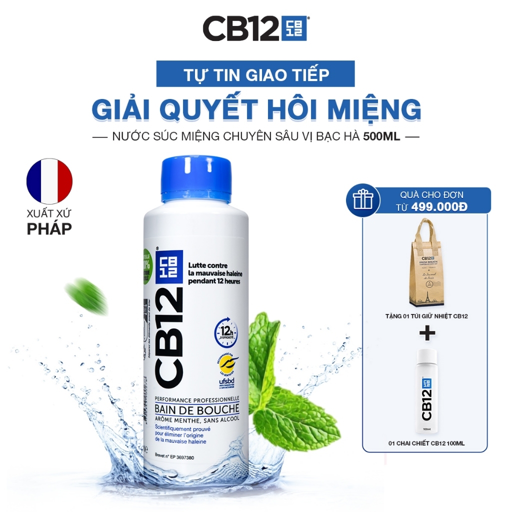 Nước Súc Miệng Kiểm Soát Hơi Thở 12H CB12 Mint Hương Bạc Hà 500ml - Khử Hôi Miệng - Không Cồn, Dịu Nhẹ