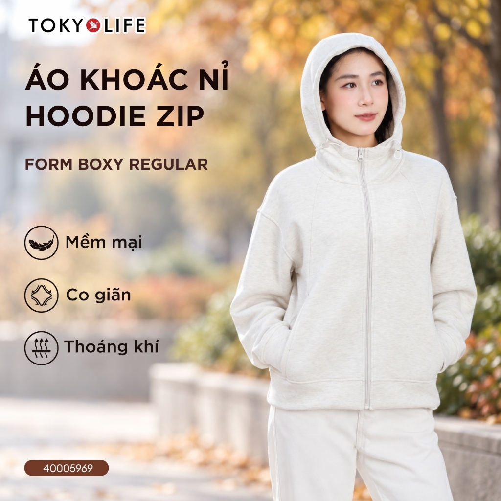 Áo Khoác Nỉ Hoodie Zip Form Boxy Regular Khóa Cao Cổ Chất Vải Dày Dặn Mềm Mại Thoáng Mát 40005969 - TOKYOLIFE