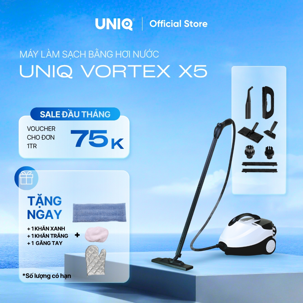 Máy vệ sinh hơi nước nóng UNIQ Vortex X5 2000W 1.5L xịt rửa lau nhà đa năng khử trùng diệt khuẩn nội thất ô tô bếp sofa
