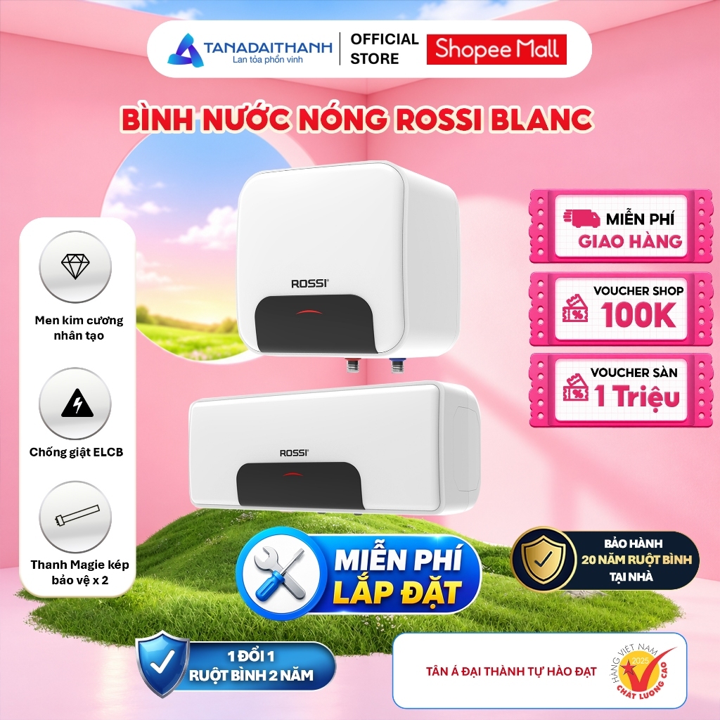 Bình Nóng Lạnh Gián Tiếp Rossi Blanc 15/20/30 Lít - Bảo Hành 20 Năm, Giữ Nhiệt 72H