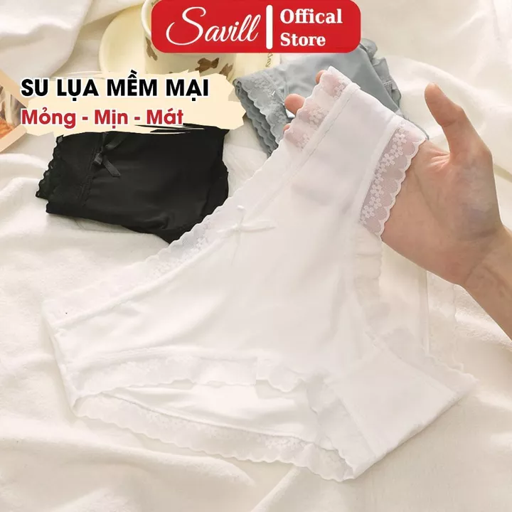 Combo 3 Quần lót nữ su viền ren mỏng nhẹ cạp vừa, Quần lót su ren co dãn không cộm không lộ viền SAVILL L519