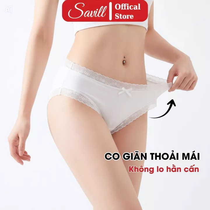 Combo 3 Quần lót nữ su viền ren mỏng nhẹ cạp vừa, Quần lót su ren co dãn không cộm không lộ viền SAVILL L519