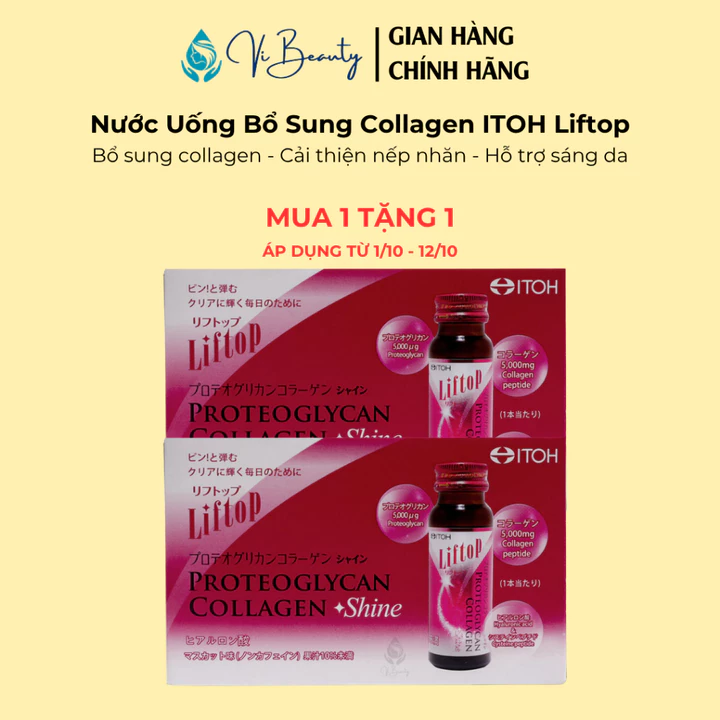 Nước Uống Bổ Sung Collagen ITOH Liftop Proteoglycan Collagen Shine Hộp 10 Lọ - Đẹp Da, Chống Lão Hóa