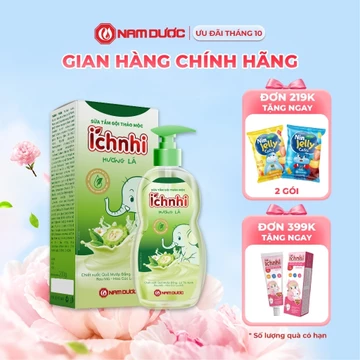 Sữa tắm gội thảo mộc Ích Nhi hương lá, chai 200ml, sữa tắm cho bé giúp giảm mụn nhọt,hăm da,rôm sảy,ngứa, dưỡng da