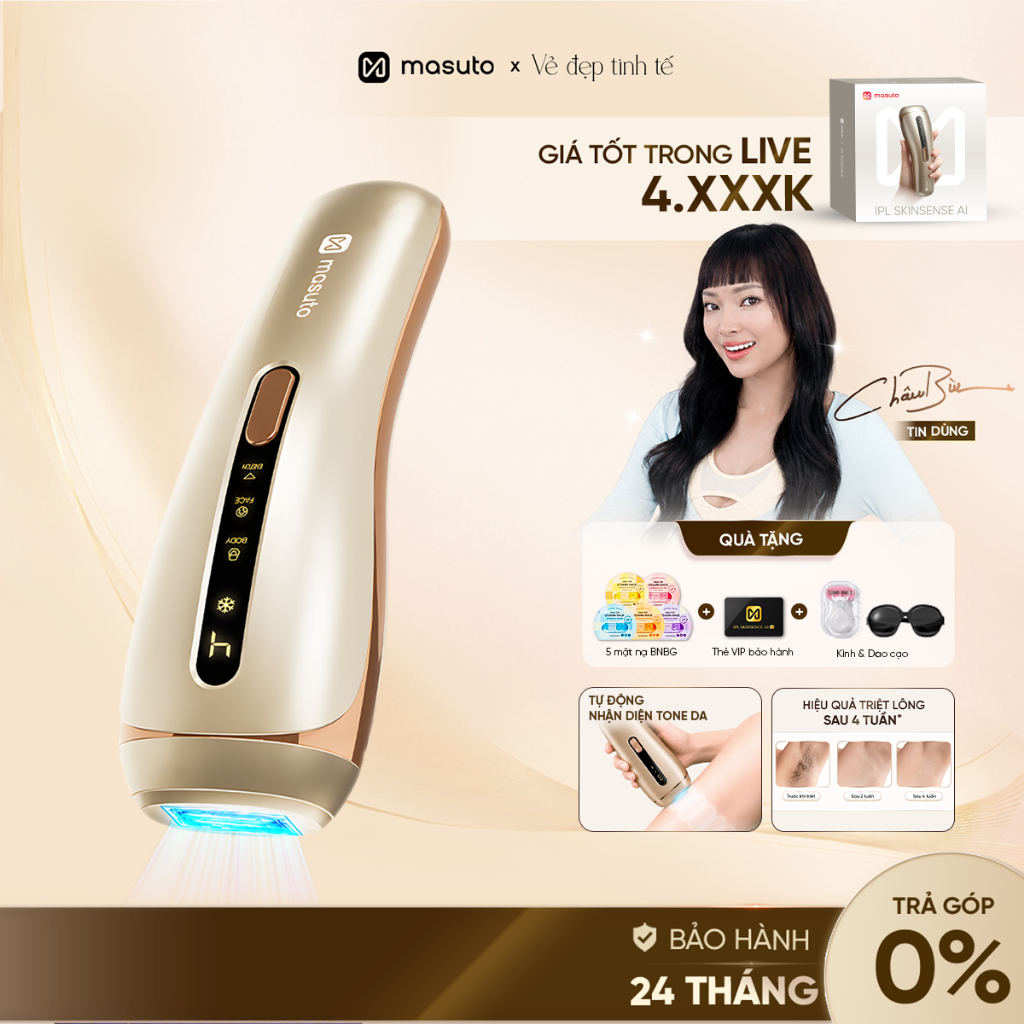 Máy Triệt Lông Lạnh Masuto IPL SkinSense AI Nhận Diện Màu Da Thông Minh x Công Nghệ Ánh Sáng Kép