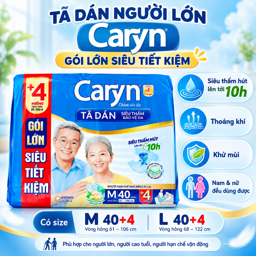 ( GÓI LỚN )Tã dán người lớn Caryn GÓI LỚN cả nam và nữ – siêu thấm thoáng khí, chống mùi hiệu quả