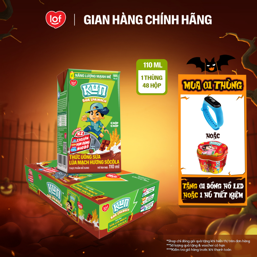 Sữa lúa mạch KUN vị socola thùng 48 hộp x 110ml