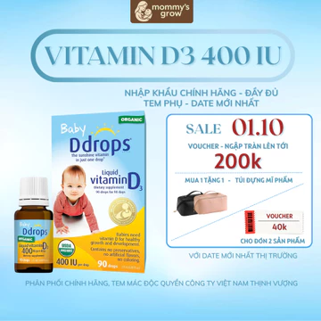 Vitamin D3 Baby Ddrops 400 IU 90 giọt Canada bổ sung vitamin d3 hỗ trợ phát triển cho bé