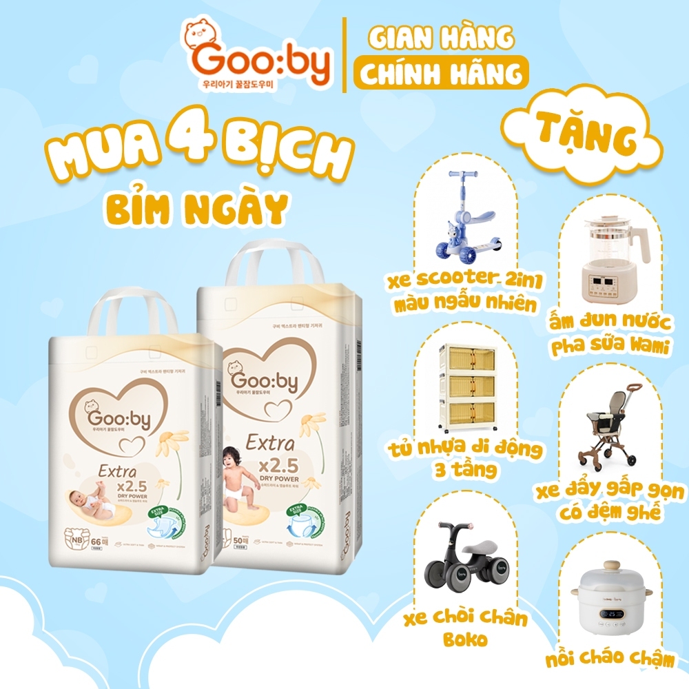 (DEAL GIẢM QUÀ) 4 Bịch Tã/bỉm Gooby Extra - Bỉm ngày mềm mại, thấm hút tốt đủ size cho bé 4-30KG