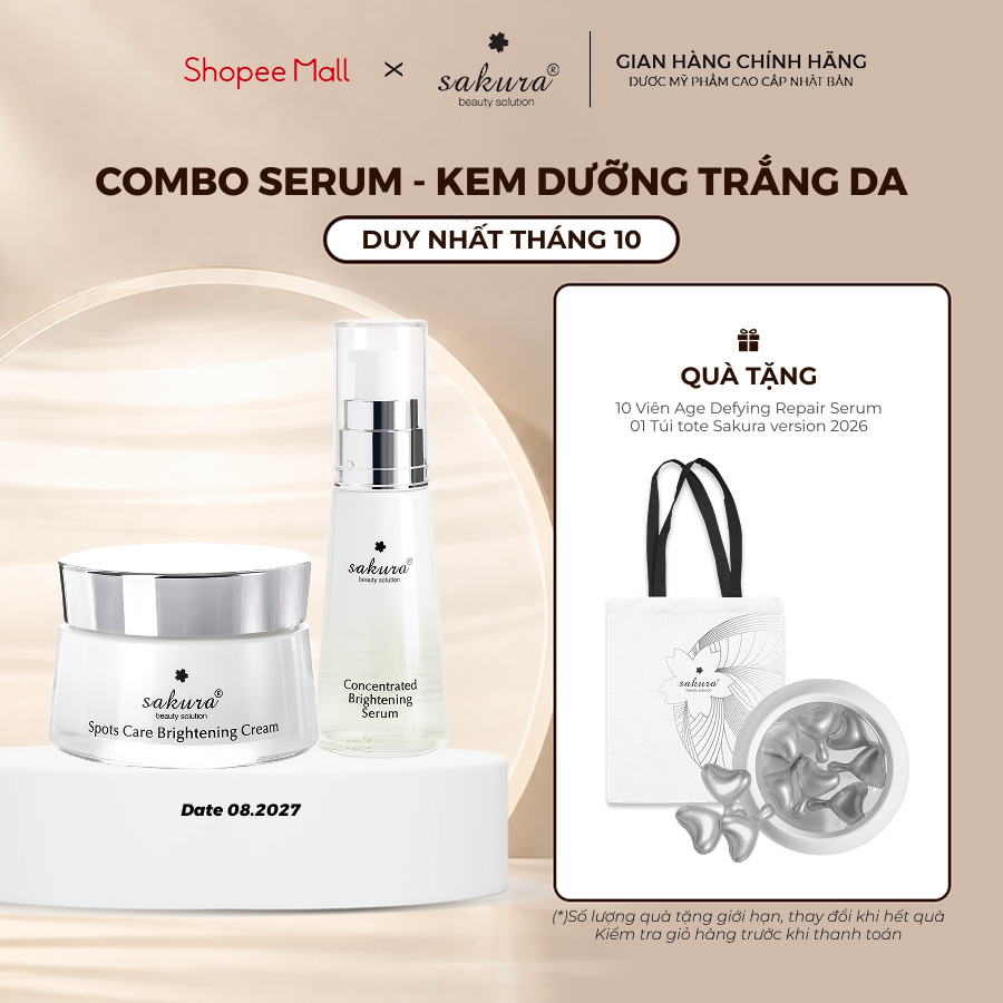 [Date 08.2027] Combo Serum Và Kem Dưỡng Trắng Sáng Da Ngăn Ngừa Sạm Nám Sakura Brightening