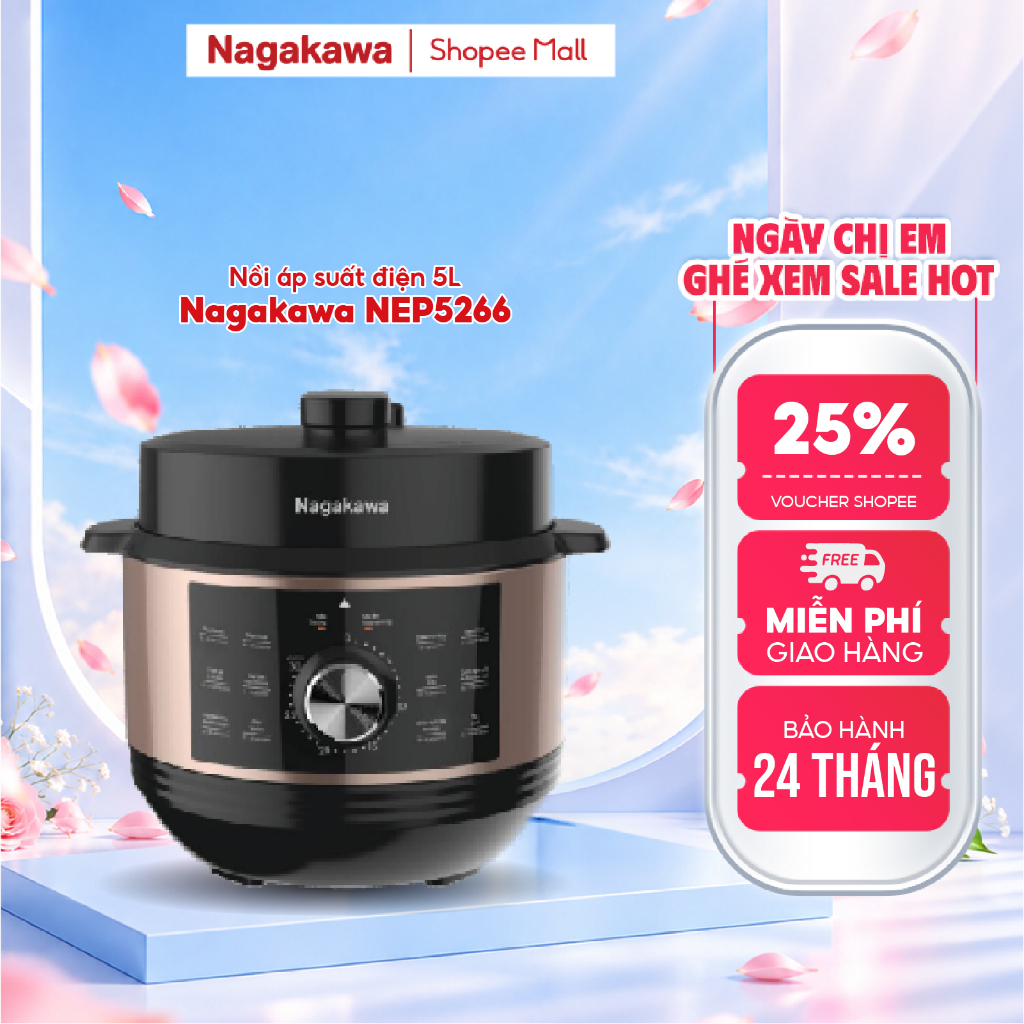 Nồi áp suất đa năng 5L Nagakawa NEP5266, công suất 900W