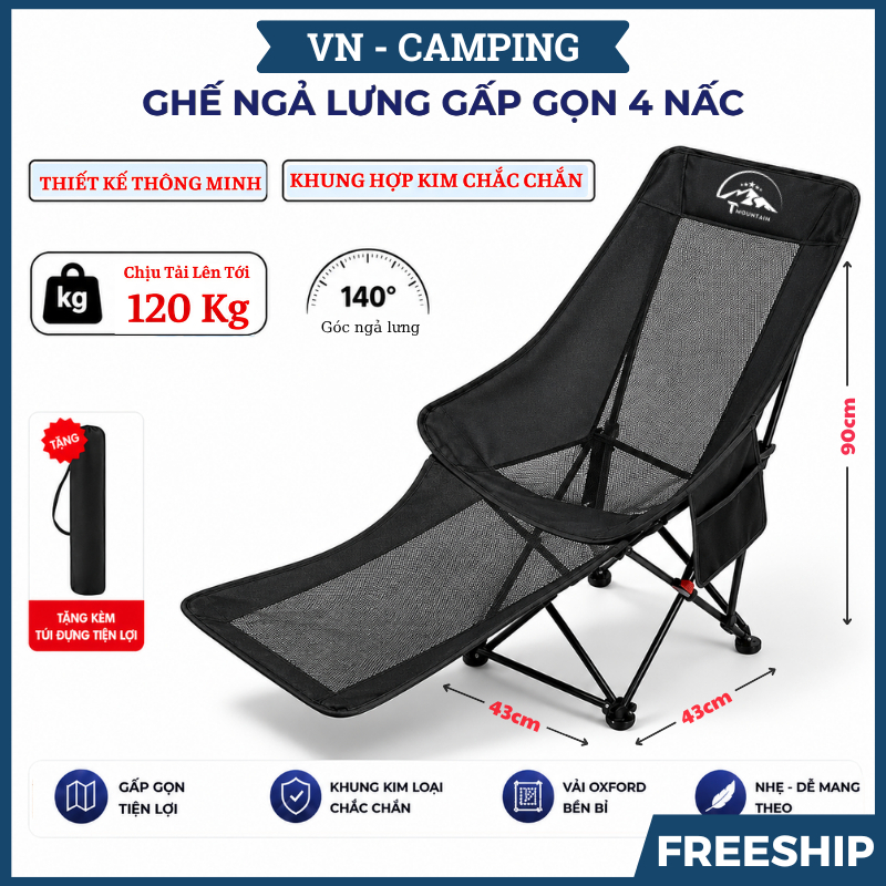 Ghế Camping Gấp Gọn Ngả Lưng Tmountain Chịu Lực Cao Cấp Dã Ngoại Du Lịch Ngoài Trời Tiện Lợi