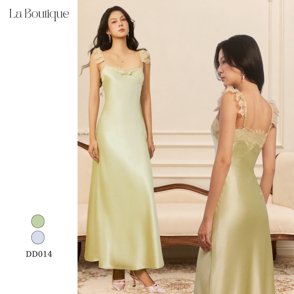 LA BOUTIQUE Đầm lụa dáng dài tay ren cánh tiên, đầm đi tiệc DD014-2610LAT