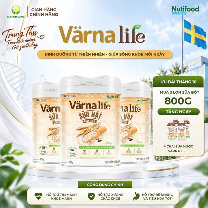 Sữa Hạt Varna Life Nutifood (3 Lon 800G Tặng 2 SNPS + 1 NCDD) - Sữa Hạt Công Thức Từ Thụy Điển