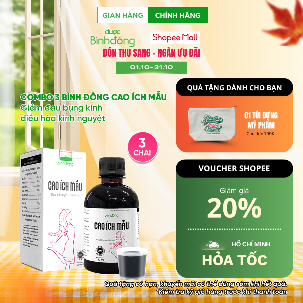 Combo 3 chai Bình Đông Cao Ích Mẫu Dược Bình Đông - Hỗ trợ giảm đau bụng kinh, bổ huyết điều kinh chai 280ml
