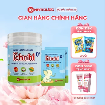GẠC RƠ LƯỠI THẢO DƯỢC ÍCH NHI 0+ CHO BÉ, Hộp 30 gói x 1 gạc, Giúp làm sạch nướu, lưỡi, răng miệng