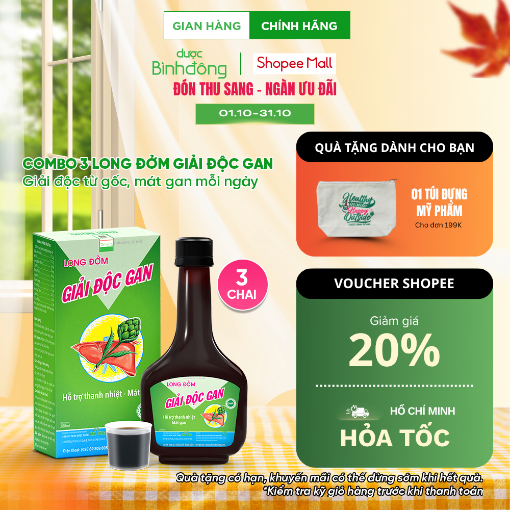 Combo 3 chai Long Đởm Giải Độc Gan Bình Đông - Thảo Dược Mát Gan, Thanh Nhiệt, Giảm Nóng Trong, Mụn Nhọt chai 280ml