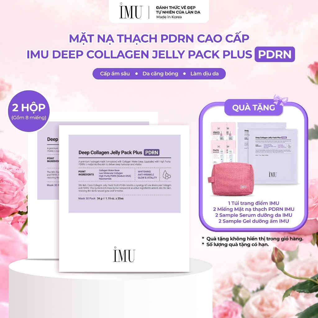 Combo 2 Hộp Mặt Nạ Thạch  IMU Deep Collagen Jelly Pack Plus PDRN Cấp Ẩm, Phục Hồi, Dưỡng Sáng, Ngừa Lão Hóa