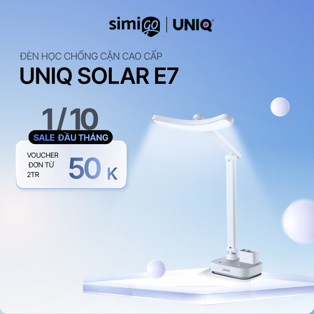 Đèn học để bàn chống cận thị UNIQ Solar E7 đèn học tích điện bàn làm việc đọc sách LED bảo vệ mắt cho bé sạc pin