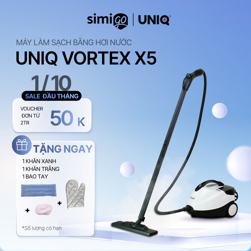 Máy làm sạch hơi nước nóng UNIQ Vortex X5 lau nhà đa năng xịt rửa vệ sinh nội thất ô tô nhà bếp sofa máy lạnh 2000W 1.5L