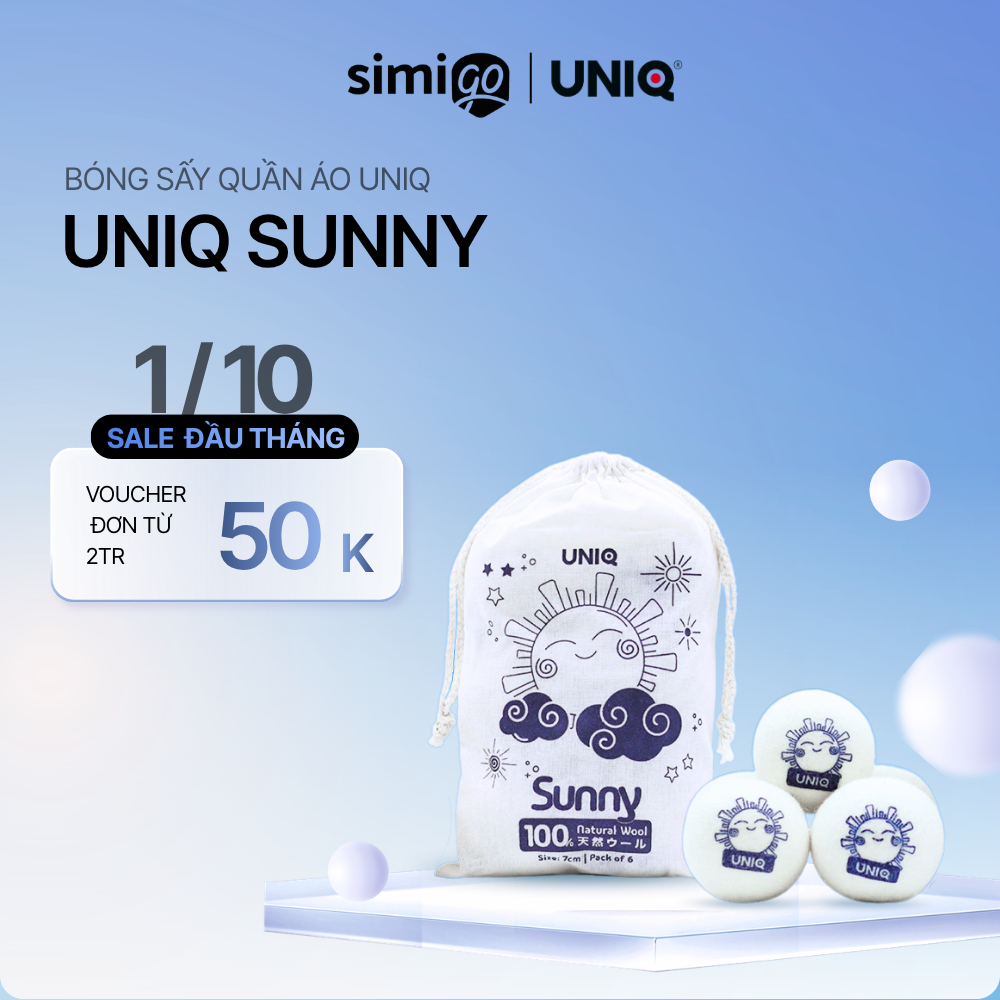 Bóng sấy quần áo UNIQ Sunny banh len lông cừu sấy khô nhanh tiết kiệm điện chống nhăn làm mềm vải cho máy sấy giặt