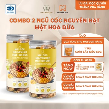[COMBO 2 HỘP] Granola Ngũ cốc nguyên hạt dinh dưỡng mật hoa dừa Mahena 500g - Ít ngọt, healthy, giàu dinh dưỡng