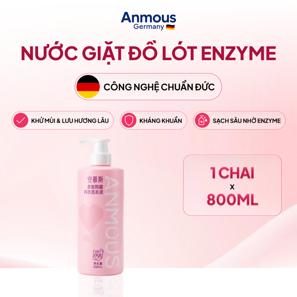 [CHỈ 79K - HSD T10/2026] Nước Giặt Đồ Lót Kháng Khuẩn Anmous - Công Nghệ Enzyme, Dịu Nhẹ Cho Da - Không Bạc Màu - 800ml