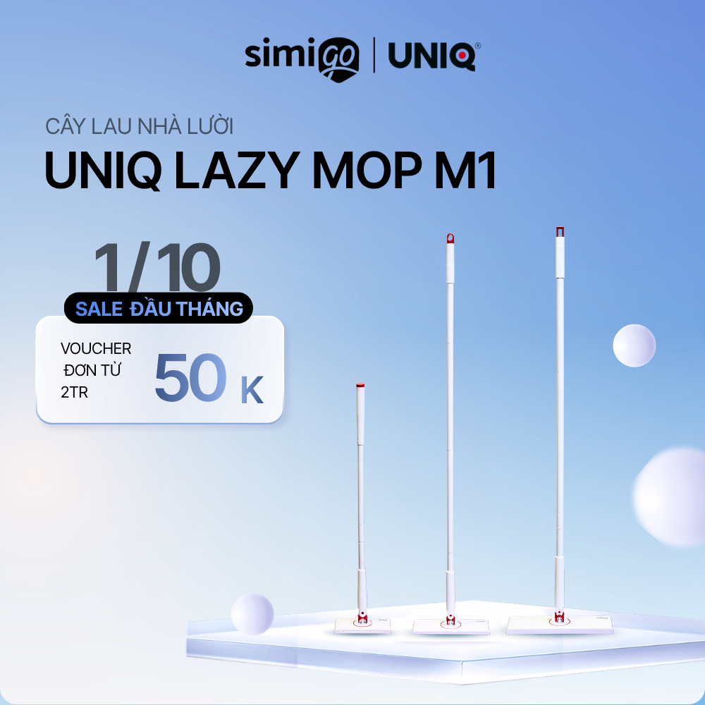 Cây lau nhà lười UNIQ LazyMop M1 cay lau sàn nha kẹp khăn đa năng 360 độ thông minh lau kính trần nhà toilet bàn bếp