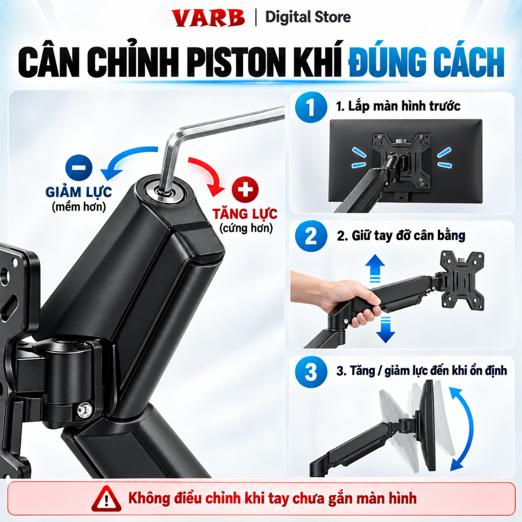 VARBGiá treo 2 màn hình 17–34 inch, tay đỡ piston khí 2–10kg, xoay 360°, kẹp bàn VESA 75/100mm cho bàn làm việc | BigBuy360 - bigbuy360.vn