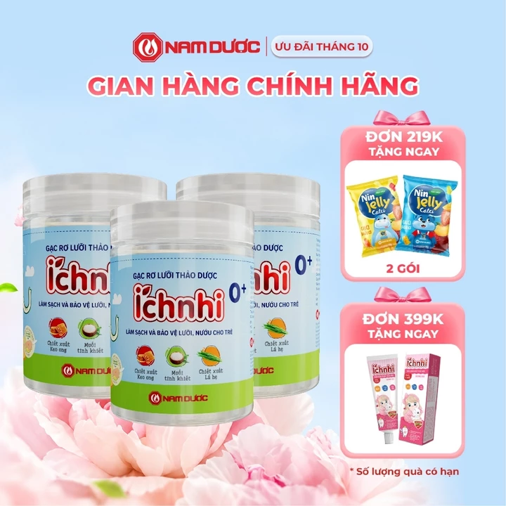 Combo 3 hộp Gạc rơ lưỡi thảo dược Ích Nhi 0+ Hộp 30 gói, gạc rơ lưỡi cho bé, làm sạch nướu, răng miệng