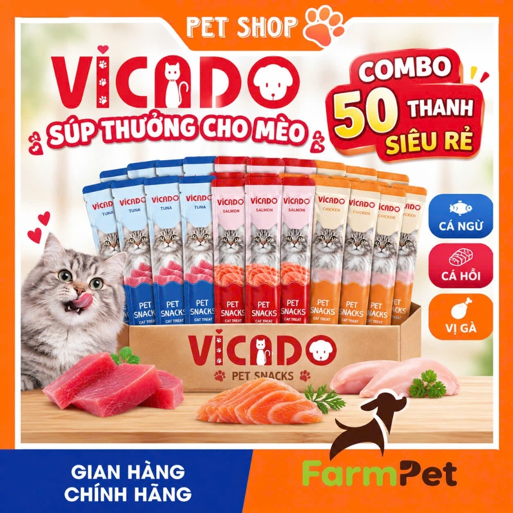 Combo 50 Thanh Súp Thưởng Vicado, Shizuka Cho Bé Chó Mèo, Bổ Sung Nhiều Dinh Dưỡng - Farm Pet